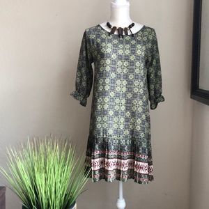 Earthbound Boho pleated shift dress